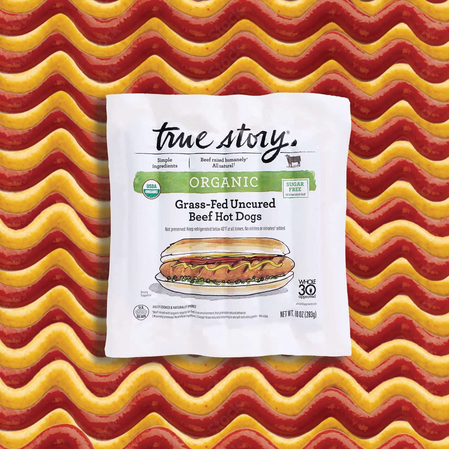 True Story Foods grass-fed uncured beef hot dog