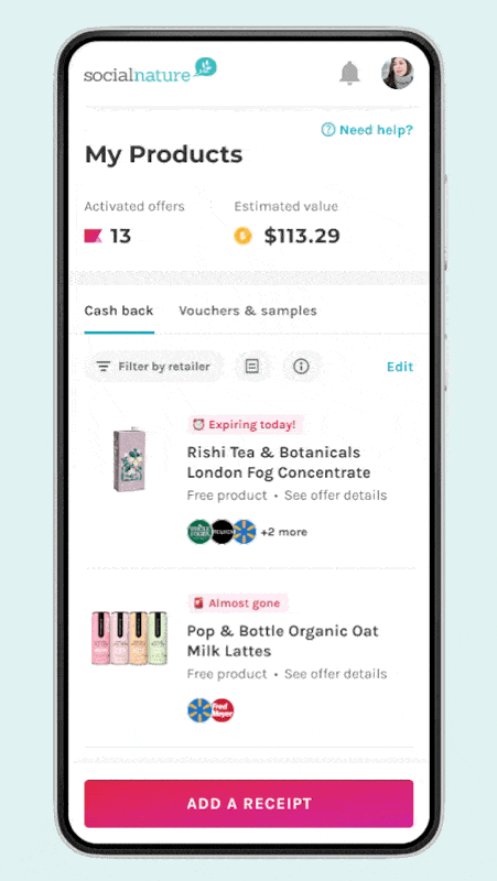 Social Nature's filter by offers by retailer feature